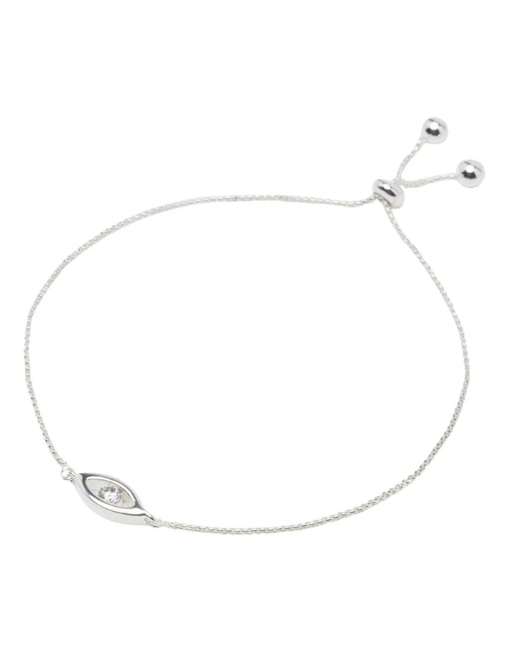 Mocha Adjustable Evil Eye Bracelet with CZ - Silver image 2