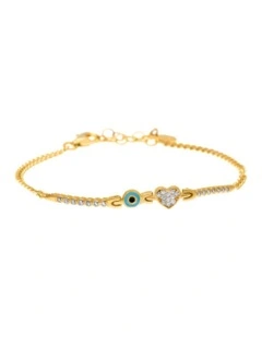 Gregio Simply Me Tiny Shiny Yg Bracelet With Evil Eye And Heart in Gold