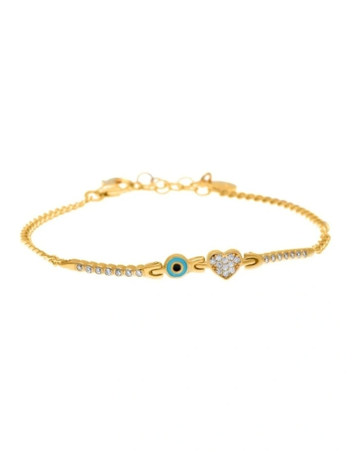 Gregio Simply Me Tiny Shiny Yg Bracelet With Evil Eye And Heart in Gold image 1
