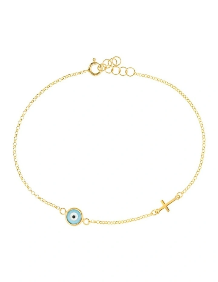 Gregio Wish Lucky Moments Yg Bracelet With Evil Eye And Cross in Gold image 1