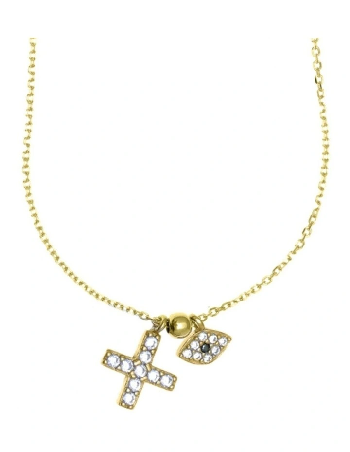 Gregio Simply Me Tiny Shiny Yg Necklace With Evil Eye And Cross in Gold image 1