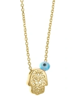 Gregio Simply Me Tiny Shiny Yg Necklace With Evil Eye And Hamsa in Gold