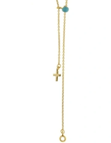 Gregio Simply Me Tiny Shiny Yg Necklace With Cross charm And Turquoise Bead in Gold