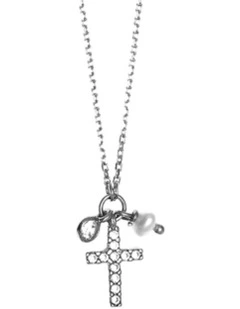 Mocha Gregio Simple Me/ Tiny Shiny Necklace w/ Cz Cross and Pearl Charm