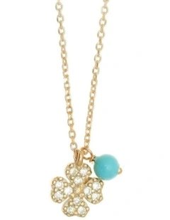 Mocha Gregio Simply Me/ Tiny Shiny Yg Necklace w/ Cz Clover & Turquoise Bead