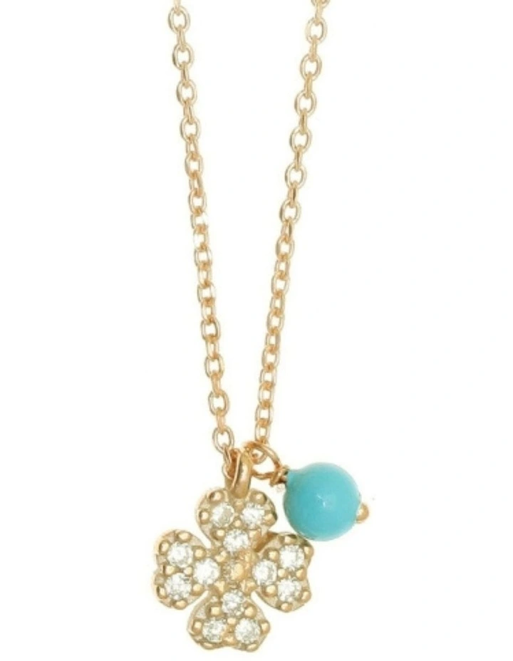 Mocha Gregio Simply Me/ Tiny Shiny Yg Necklace w/ Cz Clover & Turquoise Bead image 1