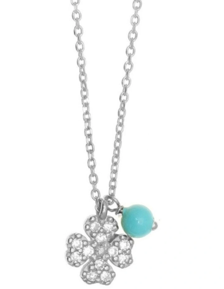 Gregio Simply Me Tiny Shiny Yg Necklace With Clover And Turquoise Bead in Silver image 1