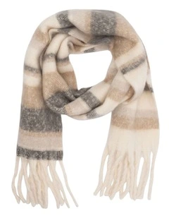 Fluffy Stripe Scarf in White