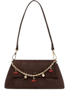 Ava Baguette Suede Crossbody Bag in Espresso