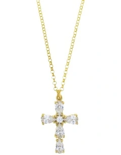 Cubic Zirconia Cross Necklace in Gold
