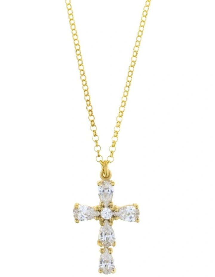 Cubic Zirconia Cross Necklace in Gold image 1