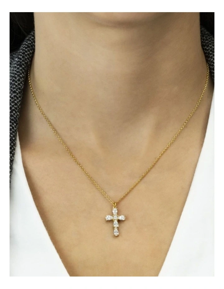 Cubic Zirconia Cross Necklace in Gold image 2