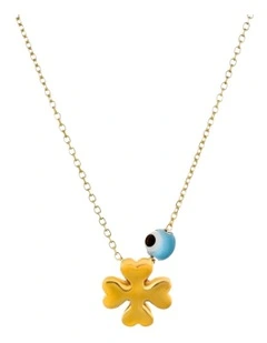 Gregio Simple Me Tiny Shiny Yg Necklace with Clover & Tiny Evil Eye in Gold