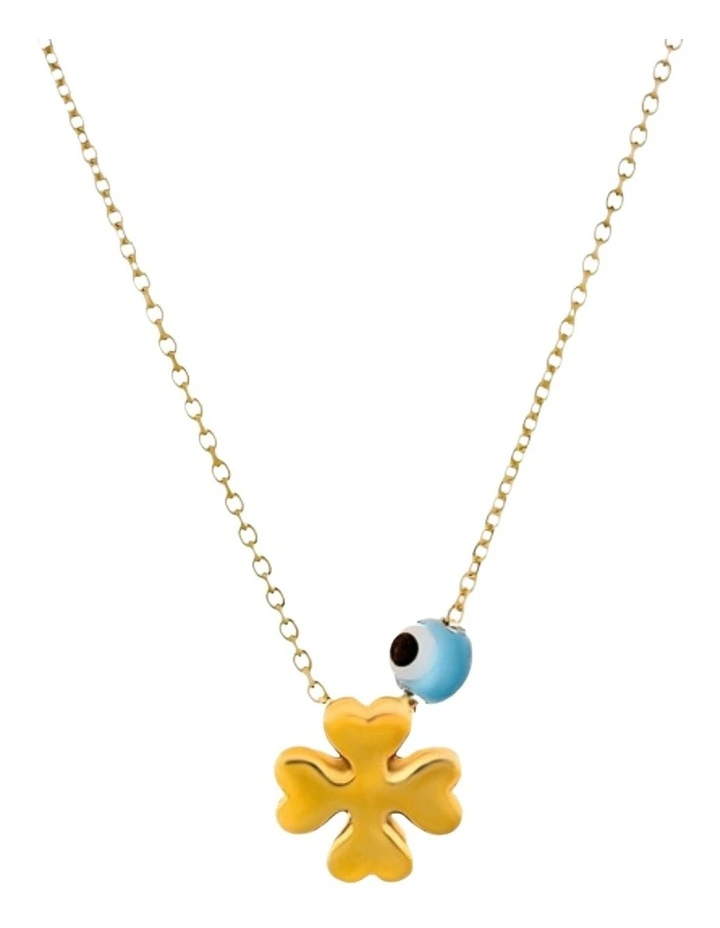 Gregio Simple Me Tiny Shiny Yg Necklace with Clover & Tiny Evil Eye in Gold image 1