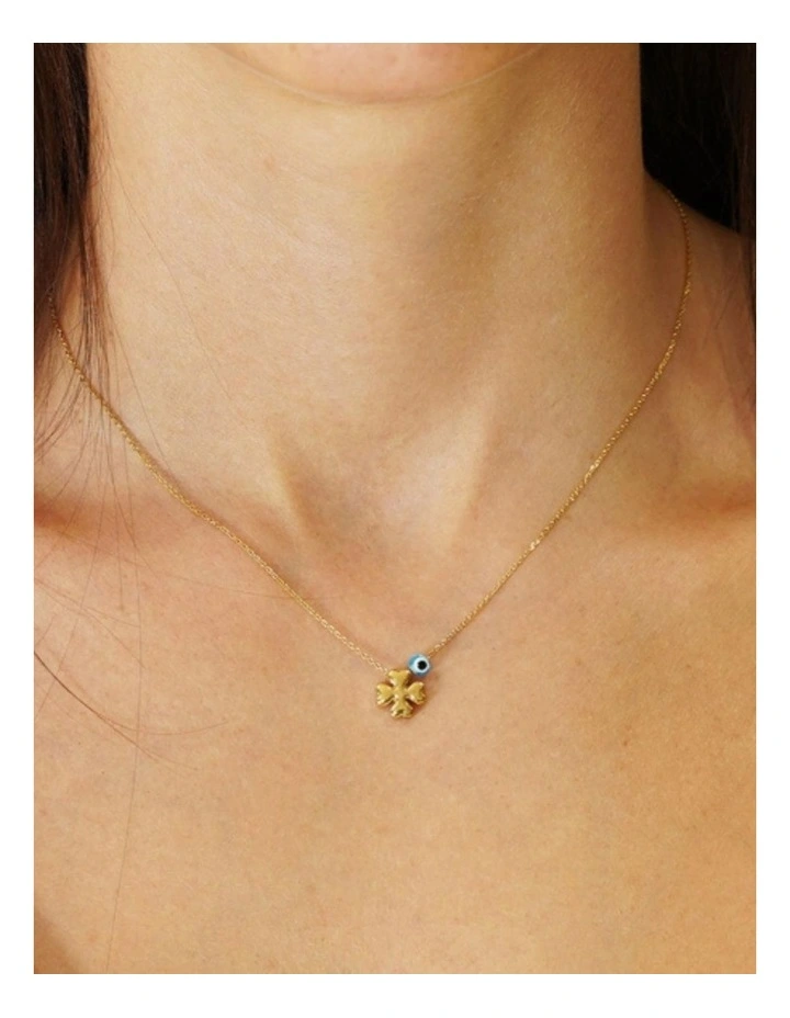 Gregio Simple Me Tiny Shiny Yg Necklace with Clover & Tiny Evil Eye in Gold image 2