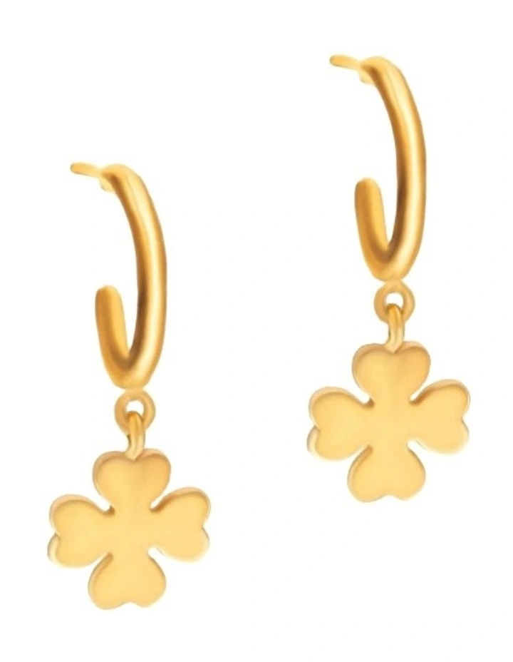 Gregio Simply Me Tiny Shiny Yg Hoops with Clover in Gold image 1