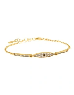Gregio Simply Me Tiny Shiny Segmented Bracelet with Wide CZ Evil Eye in Yellow Gold