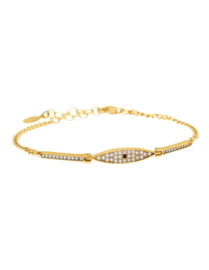 Gregio Simply Me Tiny Shiny Segmented Bracelet with Wide CZ Evil Eye in Yellow Gold image 1