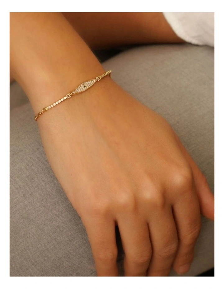 Gregio Simply Me Tiny Shiny Segmented Bracelet with Wide CZ Evil Eye in Yellow Gold image 2