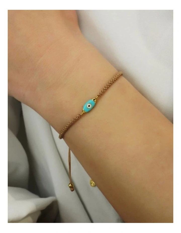 Gregio Wish Luck/Lucky Day Adjustable Bracelet with Evil Eye in Brown image 2