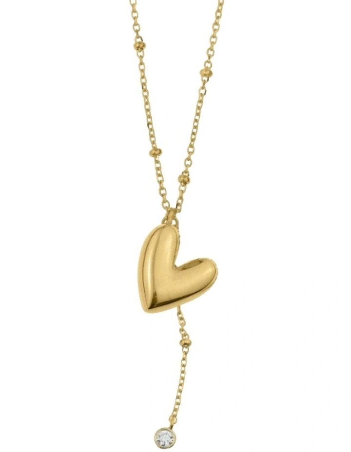 Gregio Wish Luck Yg Necklace with Large Heart and CZ Charm in Gold image 1