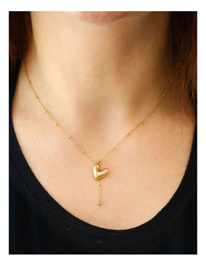 Gregio Wish Luck Yg Necklace with Large Heart and CZ Charm in Gold image 2