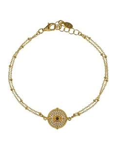 Gregio Wish Luck/New In Yg Double Chain Bracelet with CZ Evil Eye in Gold