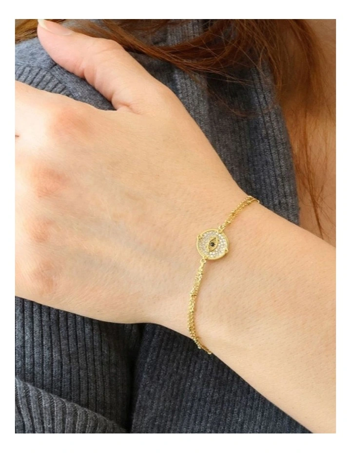 Gregio Wish Luck/New In Yg Double Chain Bracelet with CZ Evil Eye in Gold image 2