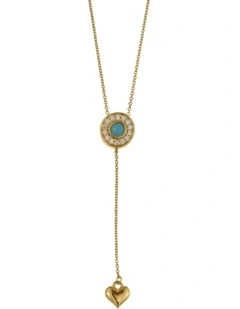 Gregio Wish Luck Yg Necklace with Turquoise CZ Bead and Heart Charm in Gold