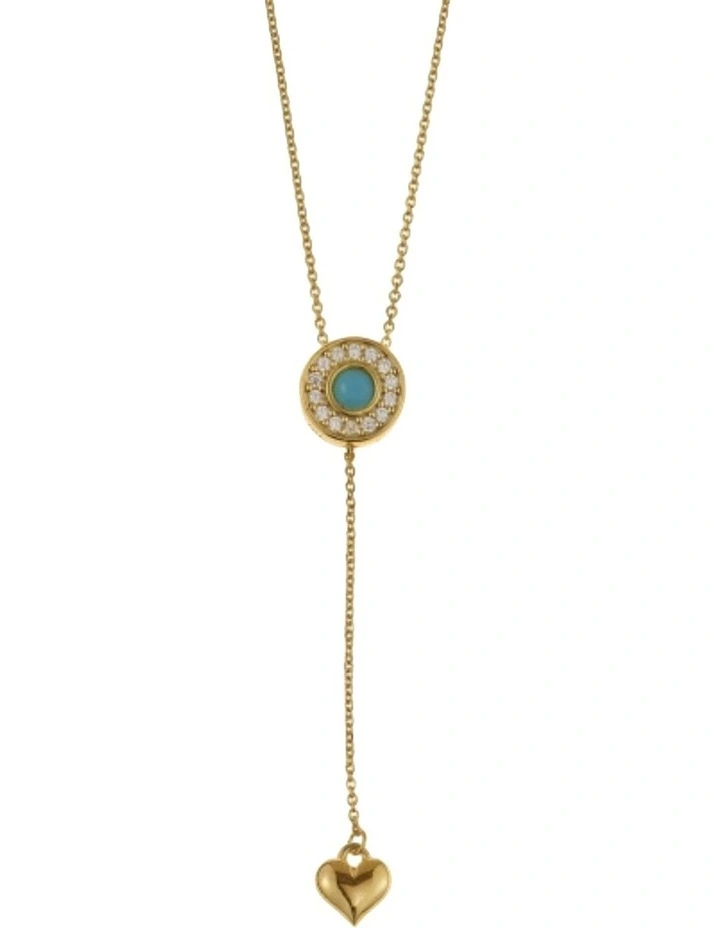 Gregio Wish Luck Yg Necklace with Turquoise CZ Bead and Heart Charm in Gold image 1