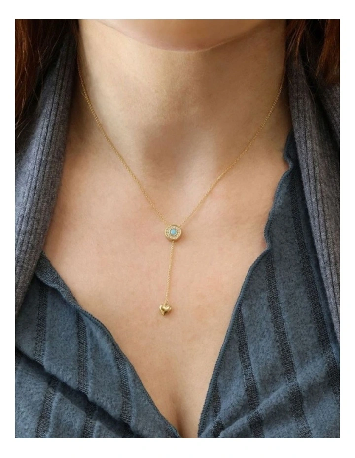 Gregio Wish Luck Yg Necklace with Turquoise CZ Bead and Heart Charm in Gold image 2
