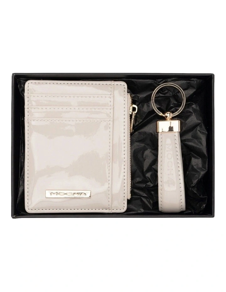 Willow Patent Card Holder And Keyring in Oat image 1