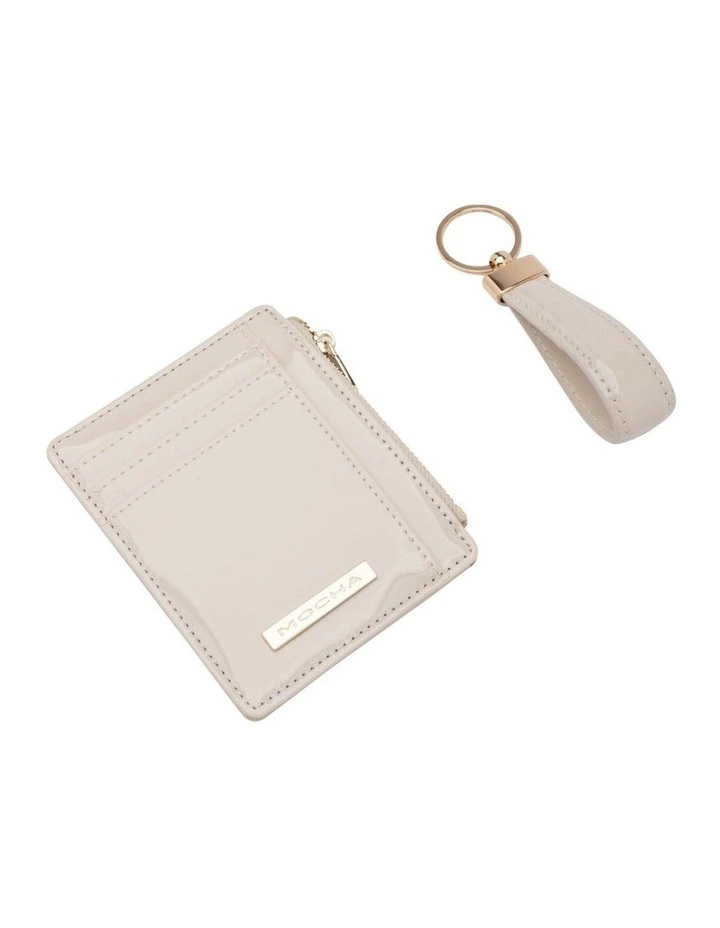 Willow Patent Card Holder And Keyring in Oat image 2