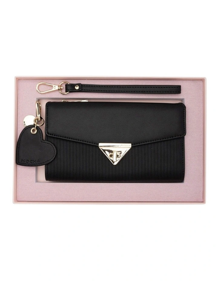 Penelope Wallet Clutch And Heart Keyring in Black image 1