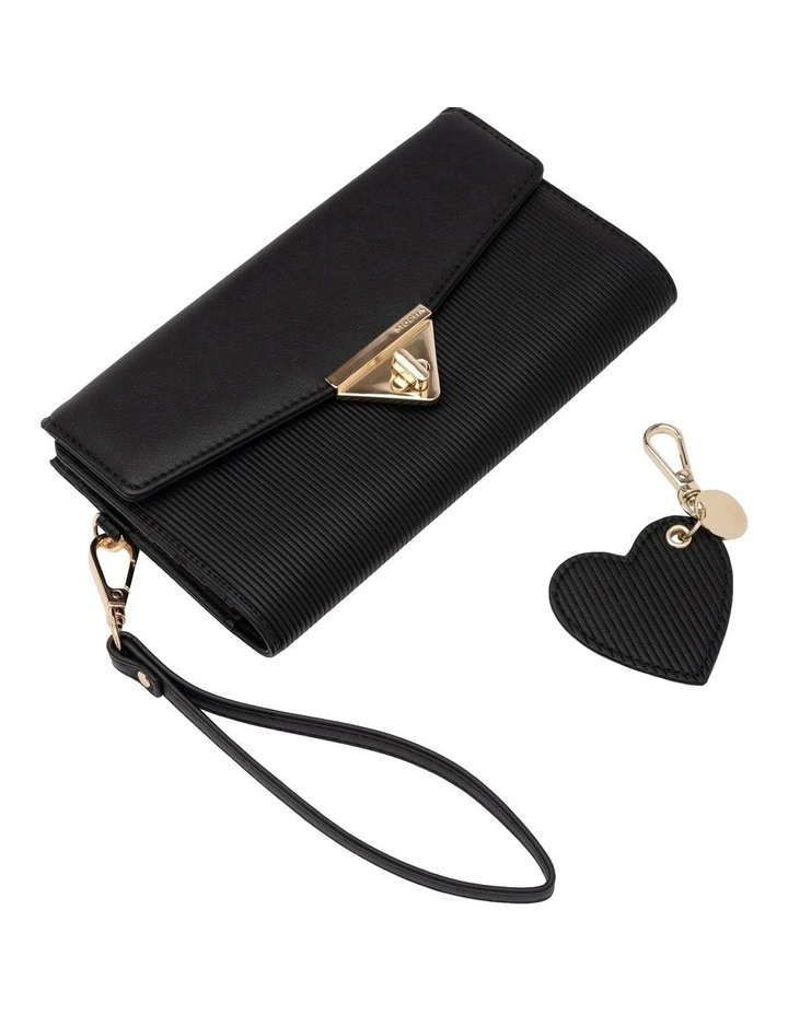 Penelope Wallet Clutch And Heart Keyring in Black image 2
