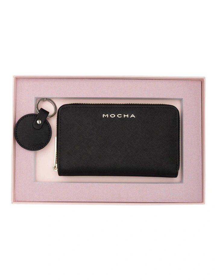 Kristin Leather Wallet And Keyring in Black image 1