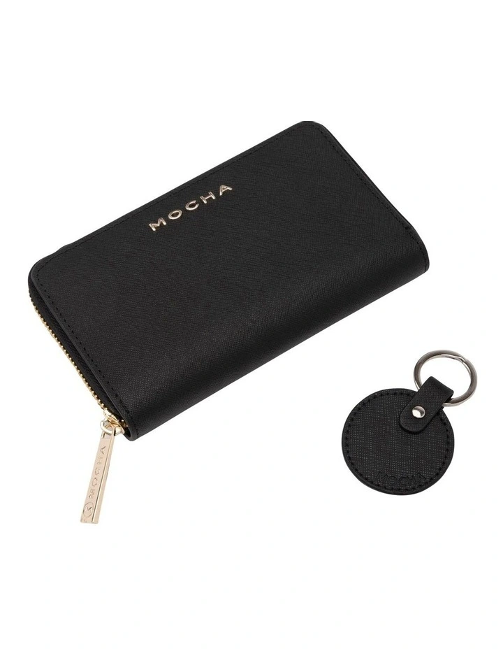 Kristin Leather Wallet And Keyring in Black image 2