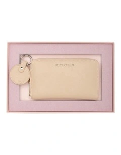 Kristin Leather Wallet And Keyring in Cream