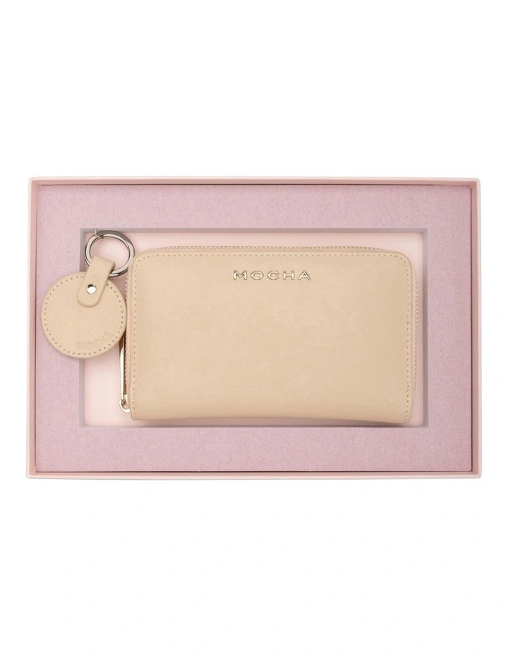 Kristin Leather Wallet And Keyring in Cream image 1