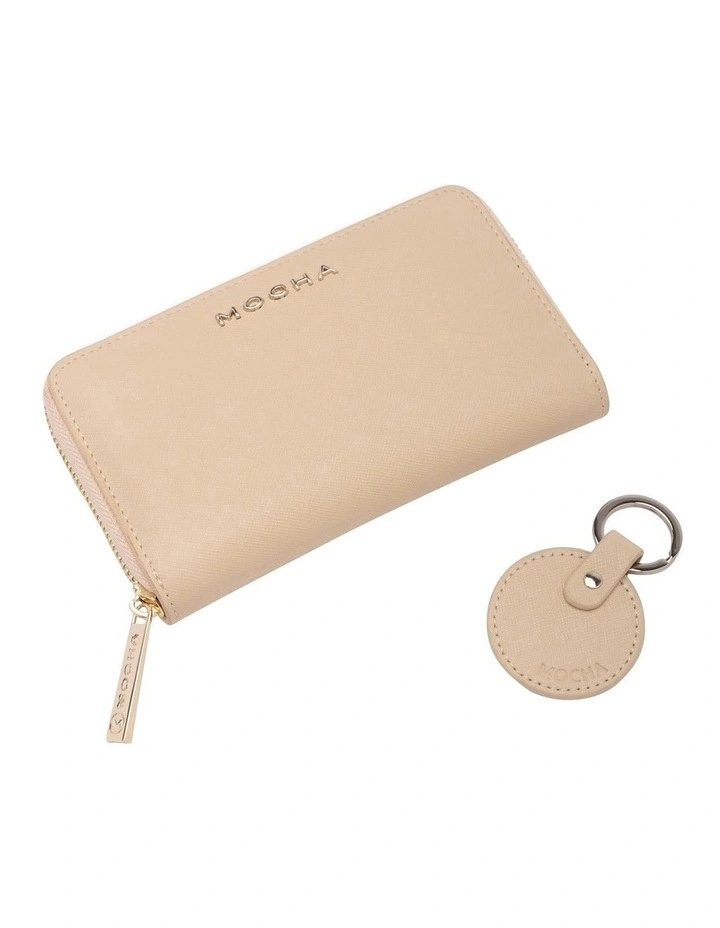 Kristin Leather Wallet And Keyring in Cream image 2