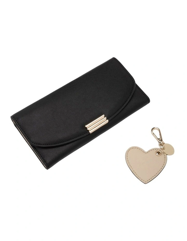 Daisy Long Wallet And Heart Keyring in Black image 2