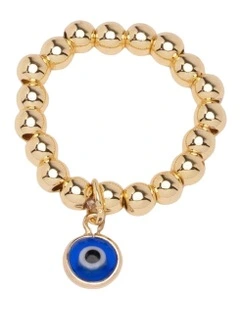 Mocha Isadora Stretchy Evil Eye Ring - Gold