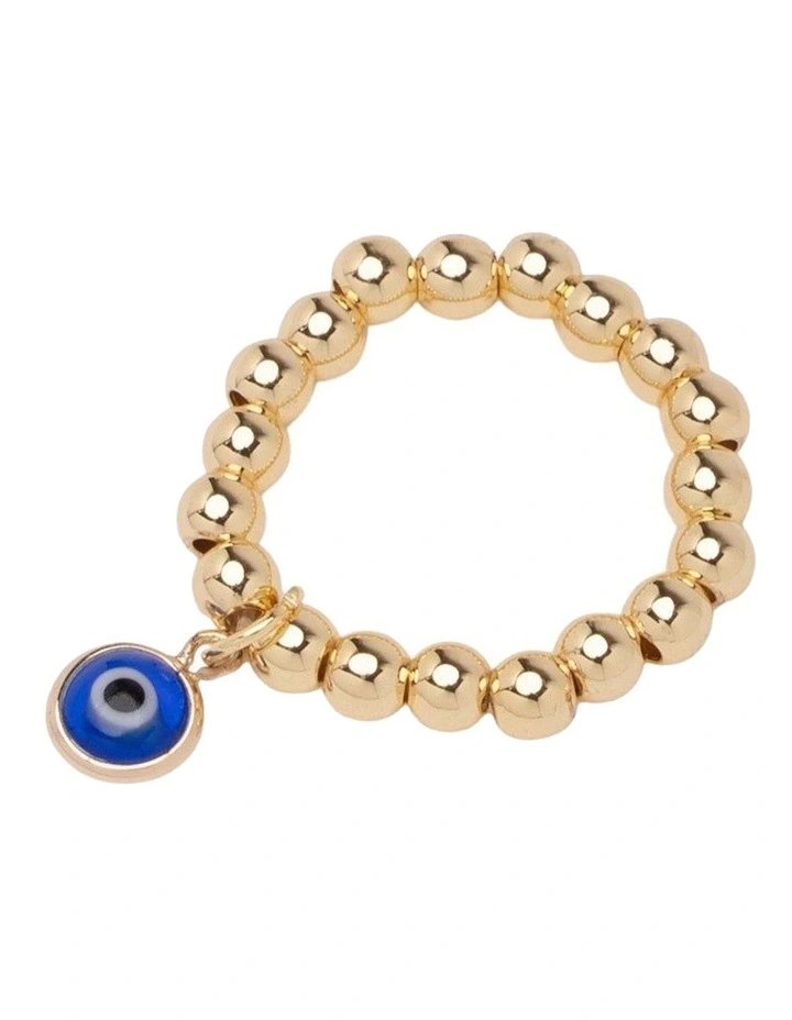 Mocha Isadora Stretchy Evil Eye Ring - Gold image 2