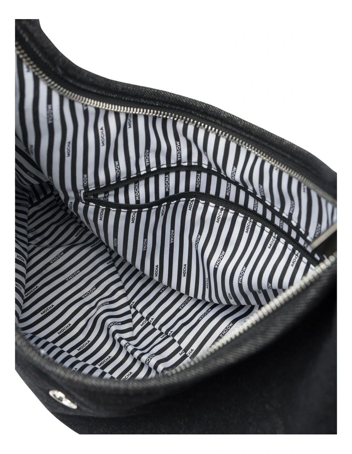 Emery Denim Hobo Bag in Black image 3