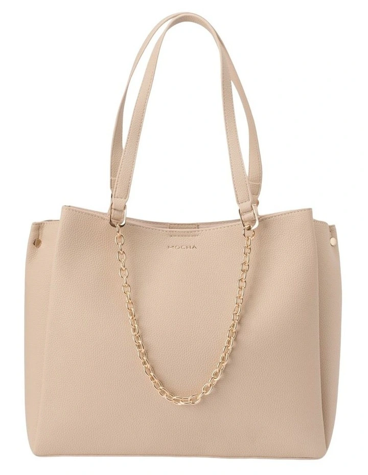 Mocha Sienna Stud Tote Bag in Beige image 1