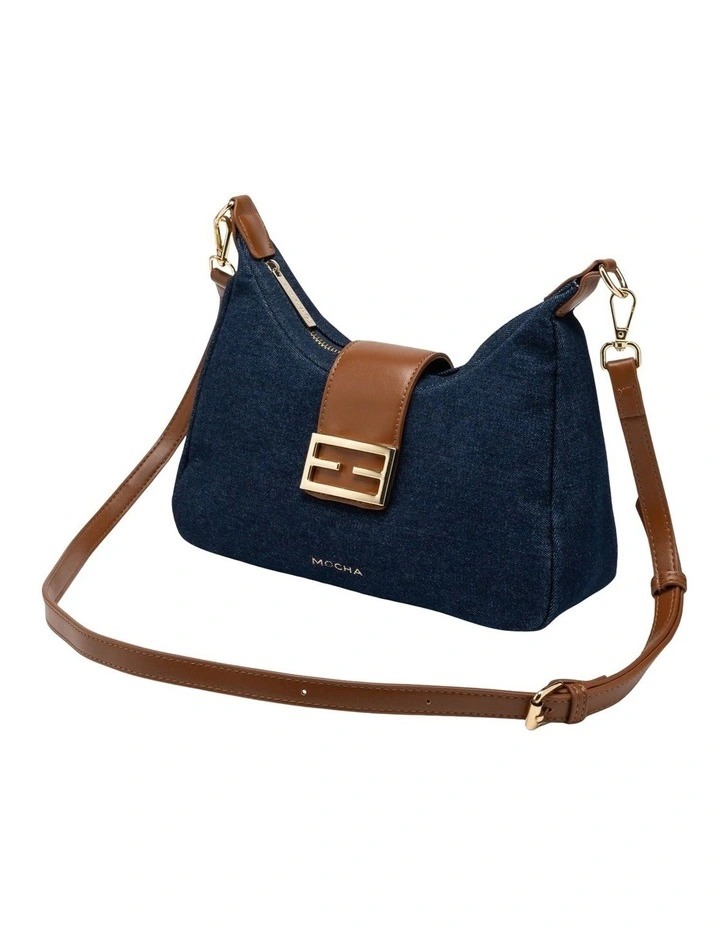 Mocha Effie Shoulder Bag - Light Denim/Tan image 2