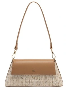Mocha Ava Tweed Baguette Crossbody Bag - Camel