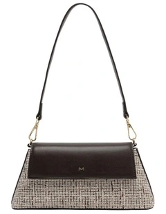 Mocha Ava Tweed Baguette Crossbody Bag - Choc