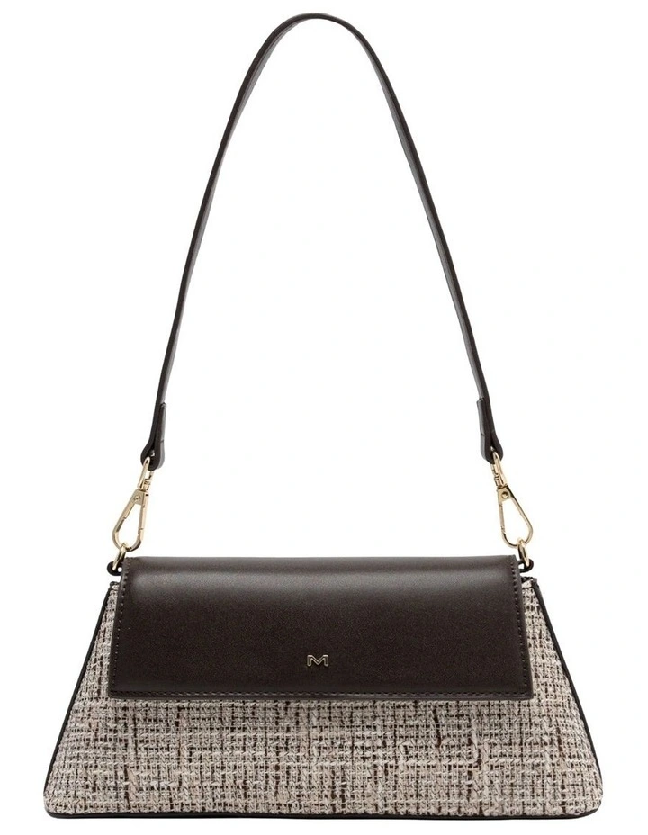 Mocha Ava Tweed Baguette Crossbody Bag - Choc image 1