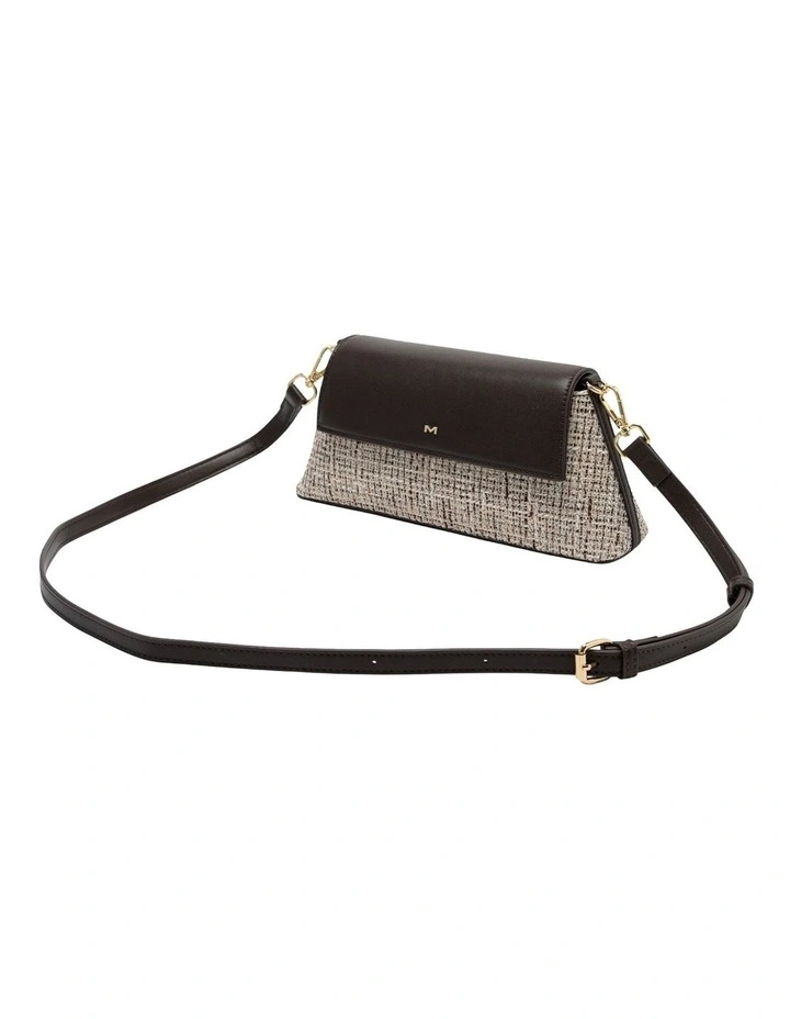 Mocha Ava Tweed Baguette Crossbody Bag - Choc image 2